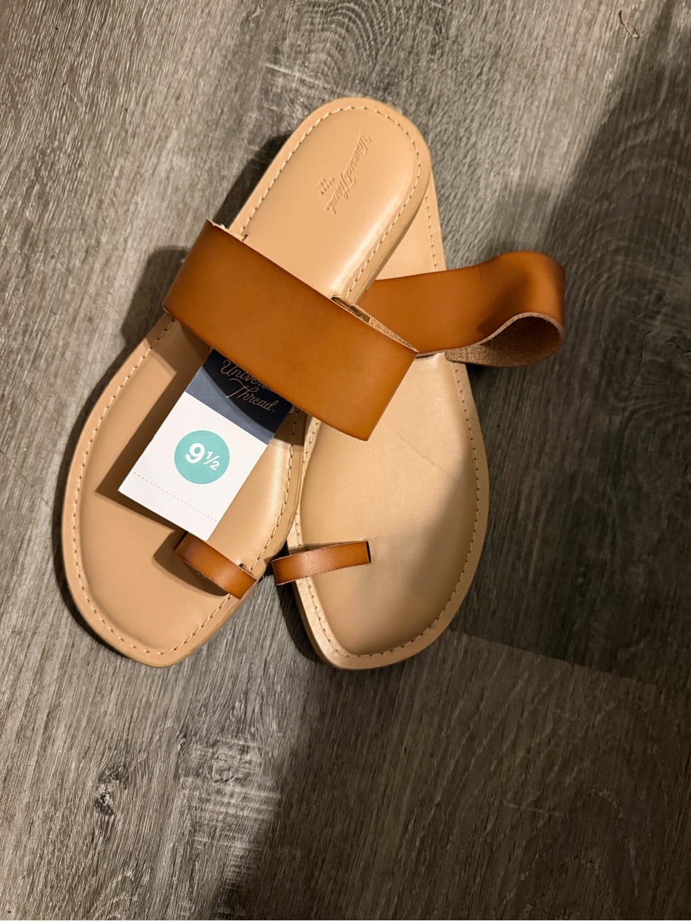 Women's Tan Slide Sandals with Toe Loop